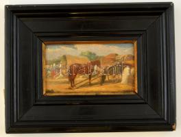 Rosenmayer Ferenc (1864-1912): Vásárban. Olaj, falemez, jelzett, keretben, 9×15,5 cm