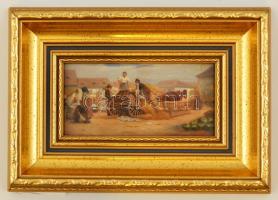Rosenmayer Ferenc (1864-1912): Vásári jelenet. Olaj, falemez, jelzett, üvegezett keretben, 7,5×14,5 ...
