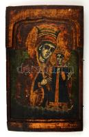cca 1900 jelzés nélkül: Istenanya a kis Jézussal Ikon.. Tojástempera, fa tábla, sérült, / Icon on wood with some damage32×20 cm