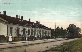 Técső, Tiacevo, Tiachiv; vasútállomás gőzmozdonnyal / railway station with locomotive / Bahnhof