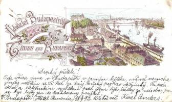 1892 (Vorläufer!) Budapest, látkép. floral, litho (EK)