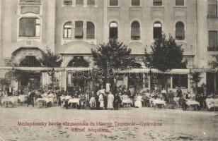 Temesvár, Timisoara; Gyárváros, Mednyánszky István sörcsarnoka és étterme a Városi bérpalotában / beer hall and restaurant, terrace