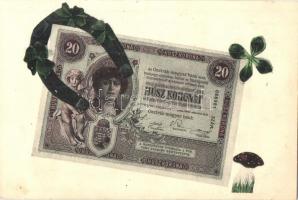 Húsz korona / Hungarian krone banknotes with mushroom and clover