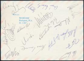 Magyar válogatott labdarúgók aláírása Malév légiposta levlapon: Mészöly Kálmán, Gelei József, Kun Im...
