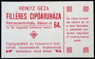 cca 1910 Reinitz Géza Rákosszentmihályi cipőáruház reklámkártya