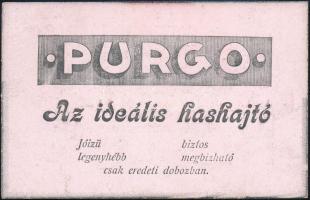 cca 1910 Purgó, az ideális hashajtó. Litografált reklám  / Advertising with litho image. 11x6 cm