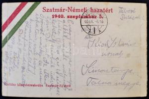 1940 Szatmárnémeti képeslap magán Hazatért felülnyomással / Satu Mare postcard with overprint