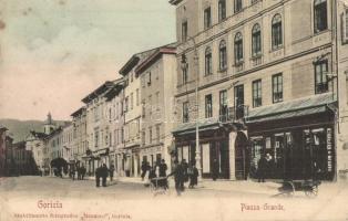Gorizia, Görz; Piazza Grande / square view with shops (worn corner)