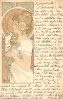 Czech Art Nouveau lady art postcard s: Alphonse Mucha