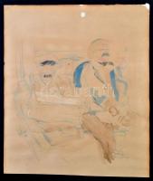 Végh Gusztáv (1889-1937): Párizs, metróban. Akvarell-ceruza, papír, jelzett, foltos, 25×22 cm