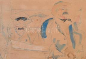 Végh Gusztáv (1889-1937): Párizs, metróban. Akvarell-ceruza, papír, jelzett, foltos, 25×22 cm