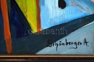 Schönberger jelzéssel: Bárzenészek. Olaj, karton, keretben, 43×35 cm