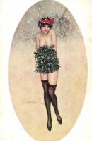 Le Manchon de Gui. Trichromie artistique A. Leroy et R. Cremien / Gently erotic art postcard s: Raphael Kirchner (EK)