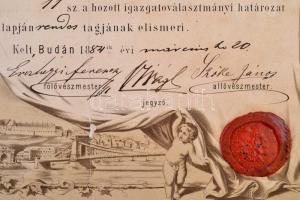 1884 Buda Szabad Királyi Fővárosa Polgári Lövészegylet, a Budai Várat ábrázoló litografált oklevele....