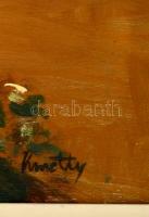 Kmetty jelzéssel: Kisvárosi folyópart. Olaj, falemez, keretben, 64×80 cm