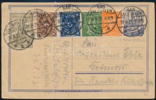 1923 Díjjegyes levelezőlap 5 bélyeggel díjkiegészítve / PS-card with additional franking (hajtott /folded)