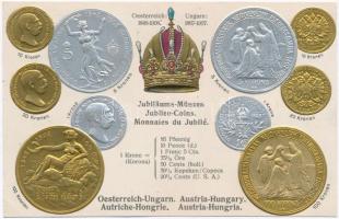 Österreich-Ungarn. Jubiläums-Münzen / Austro-Hungarian Jubilee set of coins with crone, golden and silver Emb.