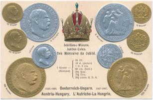 Österreich-Ungarn. Jubiläums-Münzen / Austro-Hungarian Jubilee set of coins with crone, golden and silver Emb.
