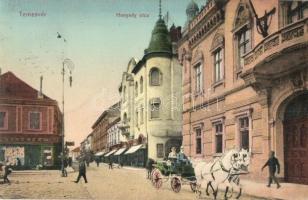 Temesvár, Timisoara; Hunyady utca lovashintóval, Deutsch Testvérek üzlete / street view with shops and chariot