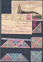 1926 Mohács 6 db fogazott levélzáró + 1 vágott + 2 pár + képeslap alkalmi bélyegzéssel