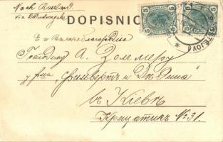 Vyskov, Hotel u cernehero medveda / Black Bear Hotel at night, drunk men montage postcard