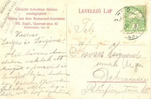 Budapest XIV. Zugló, Schrettner Márton vendéglője, étterem, kert. Gyarmat utca 42. (fl)