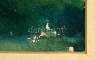 Tamás Ervin (1922-1996): Lombok alatt. Akvarell, papír, jelzett, üvegezett keretben, 19×28 cm