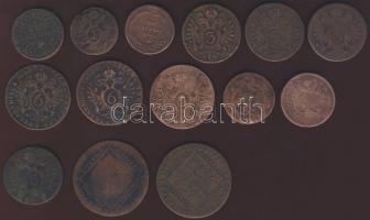 Ausztria 1761-1860. 1Kr (4x), 3Kr (3x), 4Kr (1x), 6Kr (4x), 30Kr (2x), összesen 14db, benne magyar v...