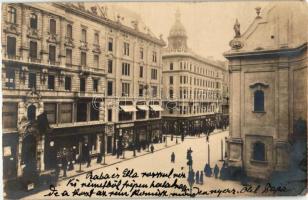 1902 Budapest V. Kossuth Lajos utca, Gyógyszertár a Kígyóhoz, Wirth J. fia, Ungár Lipót, Szántó Mór üzletei, Magasin Francais, Nemzeti szalon, photo (EK)