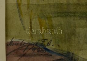 Mináryné Techert Anna (?-?): Magányos csónak. Akvarell, papír, jelzett, üvegezett keretben, 39×27 cm