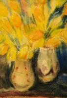 Mináryné Techert Anna (?-?): Virágcsendélet. Akvarell, papír, jelzett, üvegezett keretben, 39×27 cm