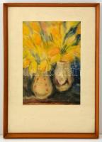 Mináryné Techert Anna (?-?): Virágcsendélet. Akvarell, papír, jelzett, üvegezett keretben, 39×27 cm