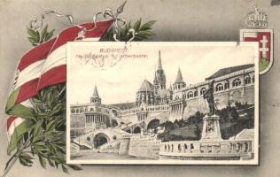 Budapest I. Halászbástya. Magyar zászlós és címeres keret (EK)