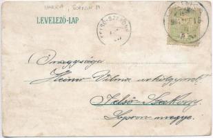 Harka, utcakép Római katolikus és evangélikus templom. Aug. Bermann's Gruss aus Art Nouveau, fl...