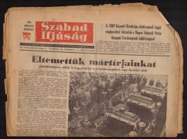 1956 A Szabad Ifjúság, a DISZ központi vezetőségének lapja, október 7-i száma, benne cikkek Rajk László és társai újratemetéséről