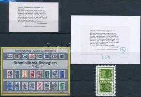 1943 Számlailleték bélyegterv + Búcsú emlékív + levélzáró