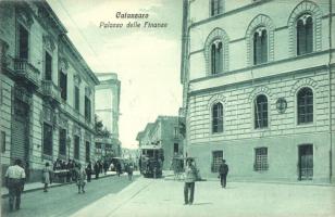 Catanzaro, Palazzo delle Finanze. Cart. V. Asturi e Figli / Financial Palace, street view with tram
