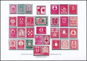 1944 Közigazgatási Vöröskereszt bélyegek, hátoldalán táblázat