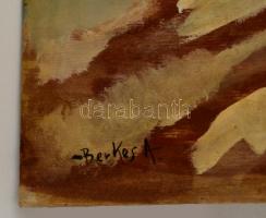 Berkes jelzéssel: Téli város részlet. Olaj, karton, 47×60 cm