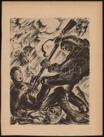 Ruzicskay György (1896-1993): Gyilkosság a csatamezőn. Algrafia, papír, jelzett az algrafián, 24,5×18,5 cm