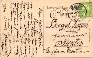 Baja, Mátyás király tér. Ó-Schiller bor humoros részeges montázslap. Wurmfeld Gyula kiadása