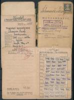 1919 Munkakönyv okmánybélyeggel, pecsétbélyeggel és sok befizetési bélyeggel