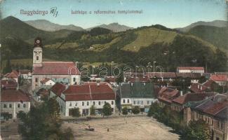 Nagybánya, Baia Mare; látkép, református templom, Vajda Márton üzlete, Kovács Gyula kiadása / general view, church, shops (EB)