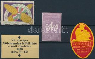 Kukorica kiállítás, Szőlészeti és borászati kongresszus, Női-munka kiállítás, Gyorsíró kongr. 4 db bélyeg