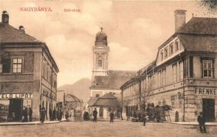 Nagybánya, Baia Mare; Híd utca, Szegedy Kálmán üzlete, Singer Jakab borraktára, Kovács Gyula kiadása / street view, shops, wine depot