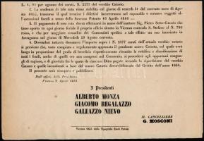 1855 Vicenza, olasz nyelvű hirdetmény 3c hirdetménybélyeggel / Vicenza Italian poster with 3c poster...