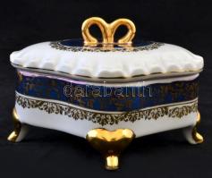 Levélmintás porcelán dobozka, matricás, hibátlan, jelzett, 16x12x10 cm