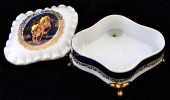 Levélmintás porcelán dobozka, matricás, hibátlan, jelzett, 16x12x10 cm