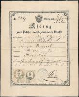 1850 Pécsen kiállított fegyvertartási engedély / Gun licence.