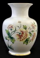 Hollóházi virágmintás porcelán váza, jelzett, hibátlan, m: 17 cm